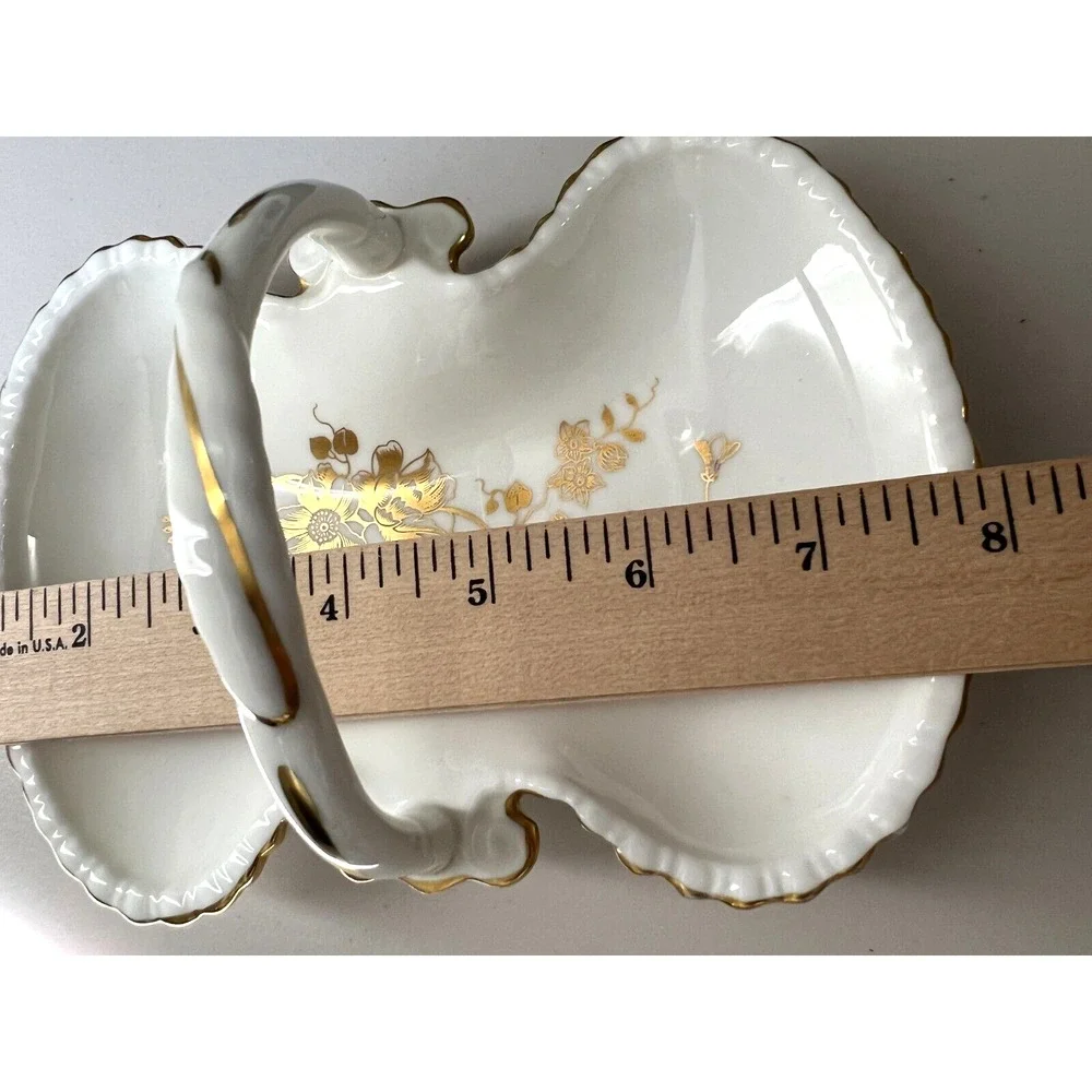 Hammersley & Co. Bone China Gold‎ Floral Candy Nut Dish Handle Gold Trim MCM